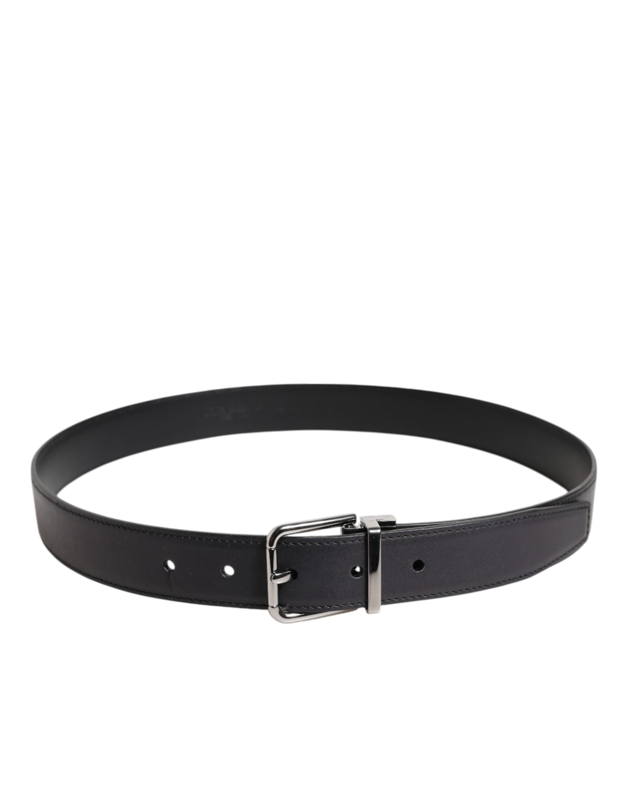 Dolce & Gabbana Black Classic Calf Leather Silver Buckle Belt